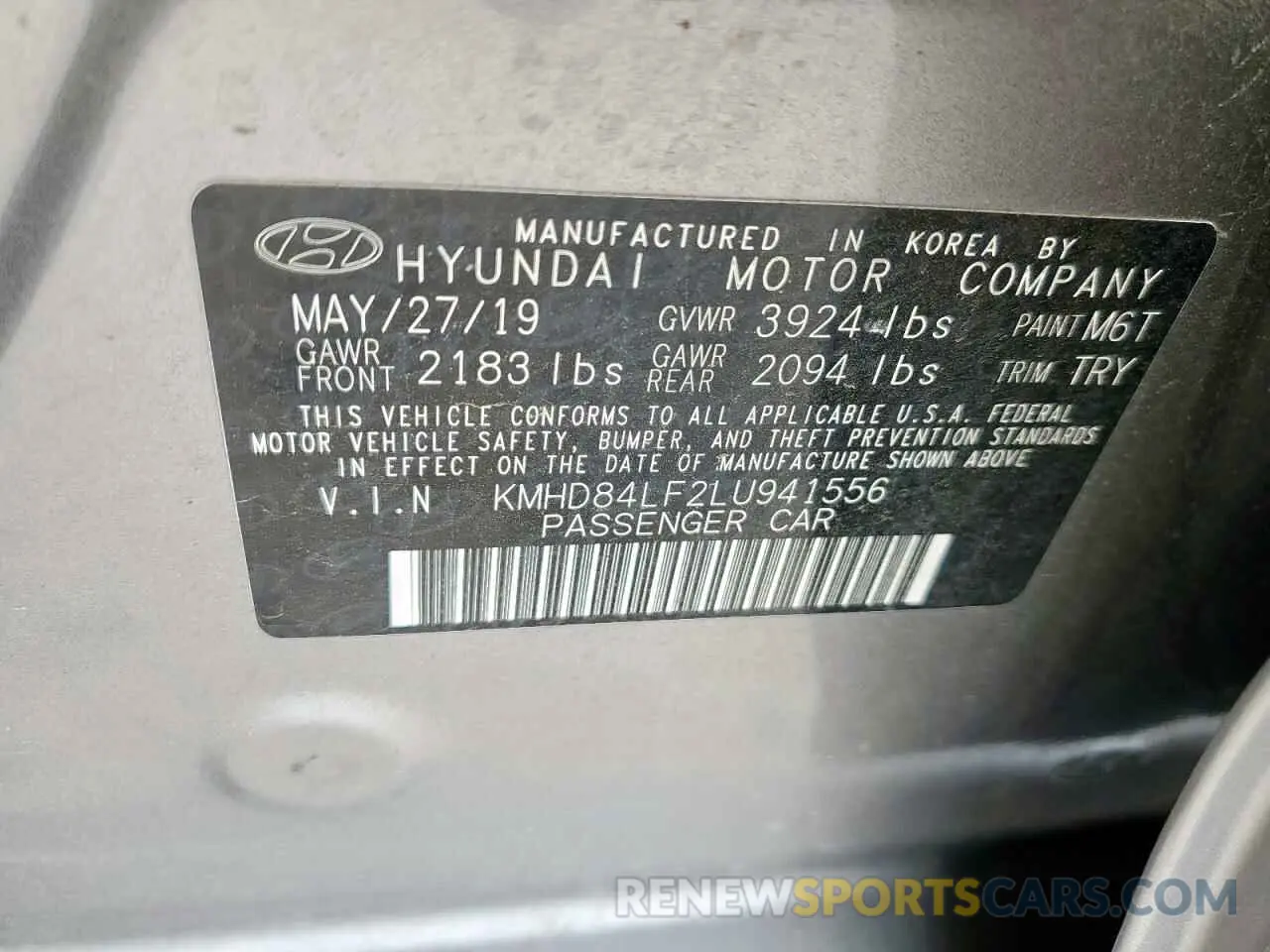 12 Фотография поврежденного автомобиля KMHD84LF2LU941556 HYUNDAI ELANTRA 2020