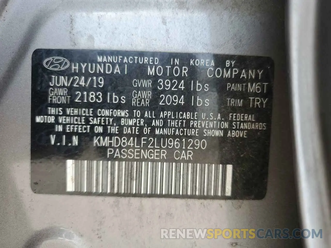 12 Photograph of a damaged car KMHD84LF2LU961290 HYUNDAI ELANTRA 2020