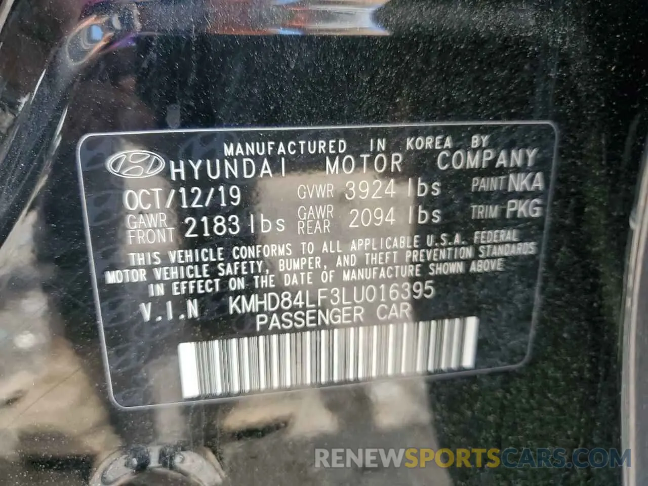 13 Photograph of a damaged car KMHD84LF3LU016395 HYUNDAI ELANTRA 2020