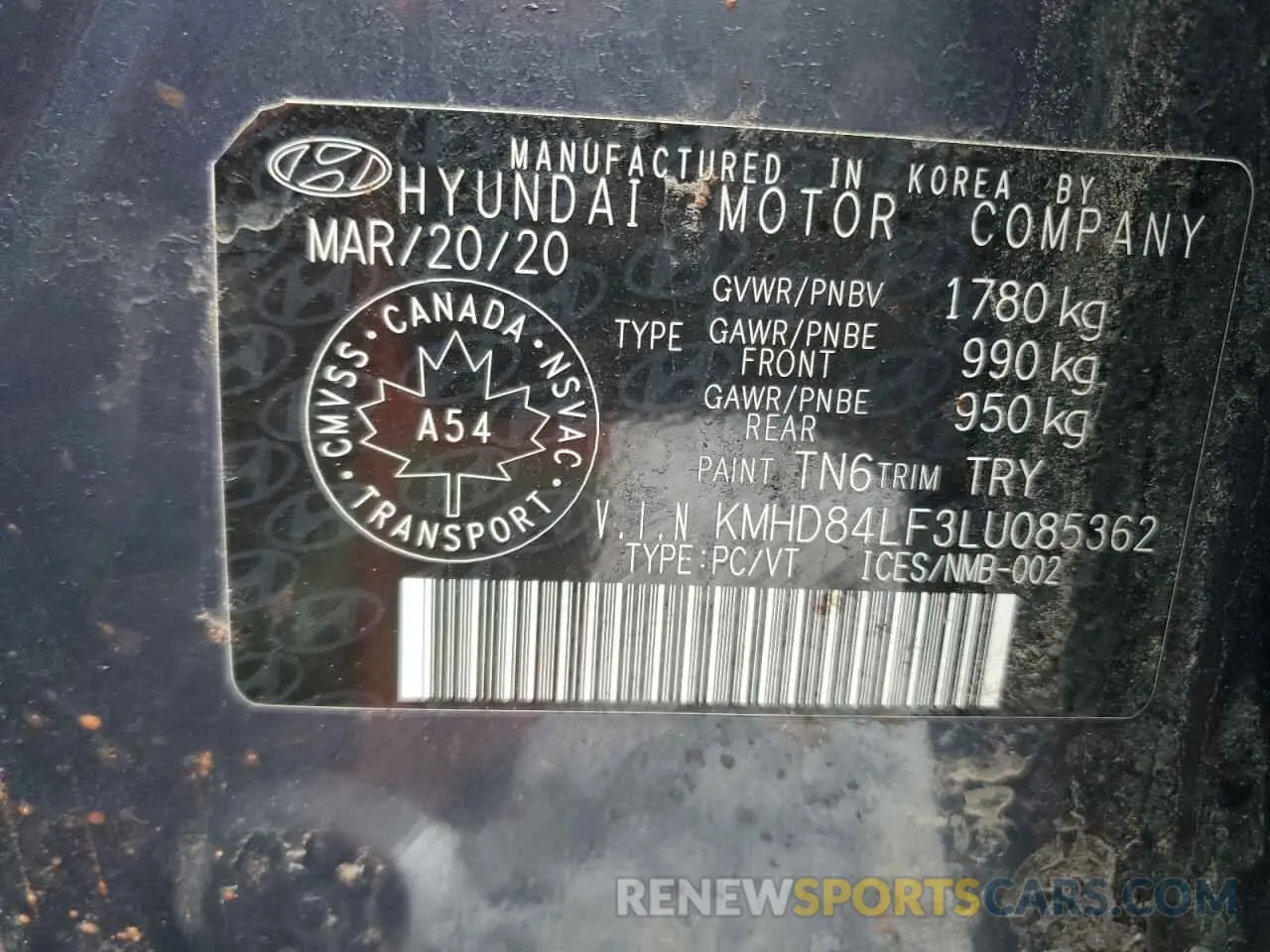 12 Photograph of a damaged car KMHD84LF3LU085362 HYUNDAI ELANTRA 2020