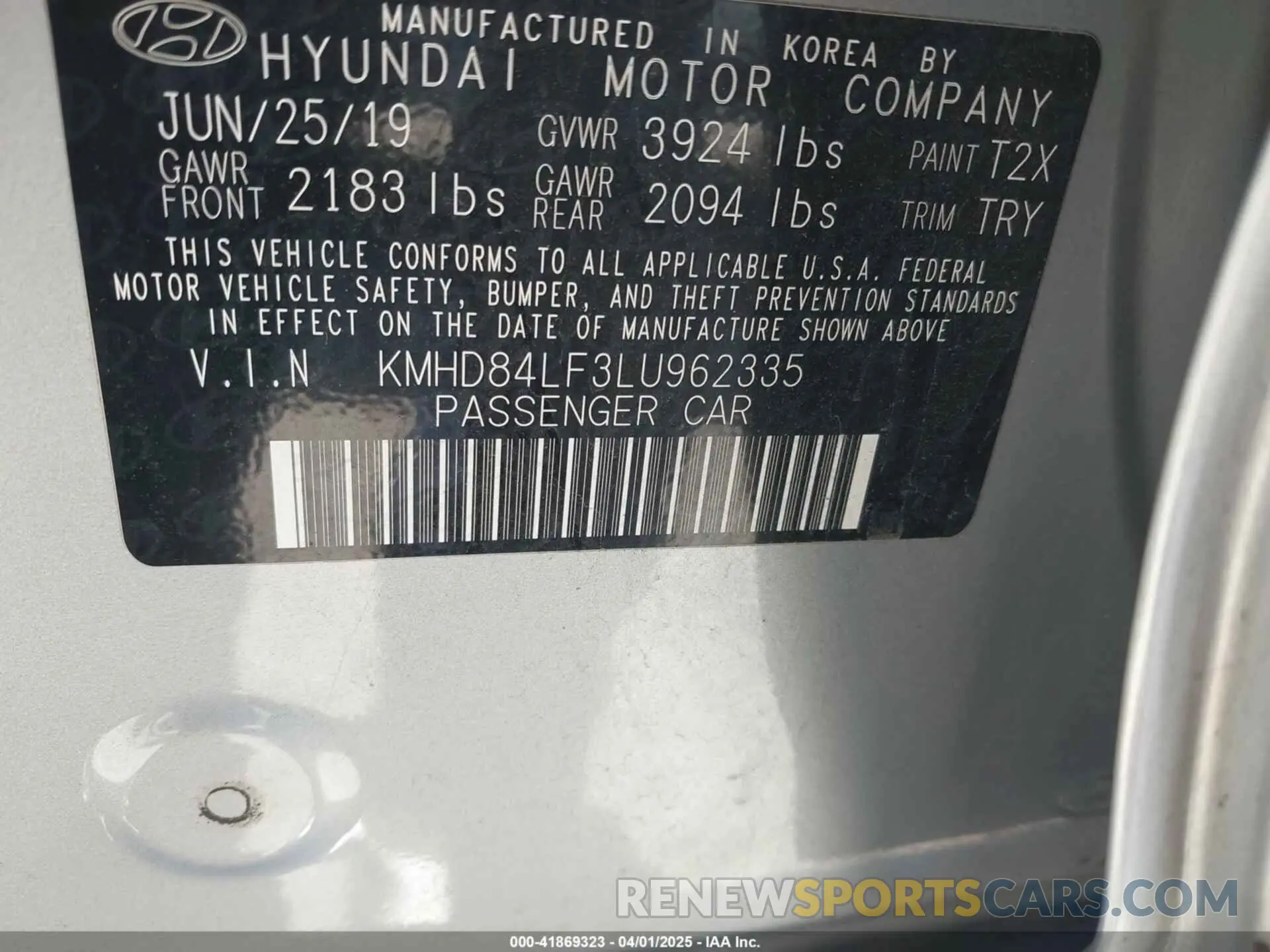 9 Фотография поврежденного автомобиля KMHD84LF3LU962335 HYUNDAI ELANTRA 2020