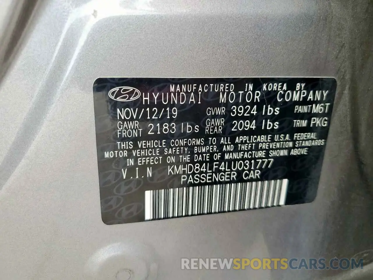 13 Photograph of a damaged car KMHD84LF4LU031777 HYUNDAI ELANTRA 2020