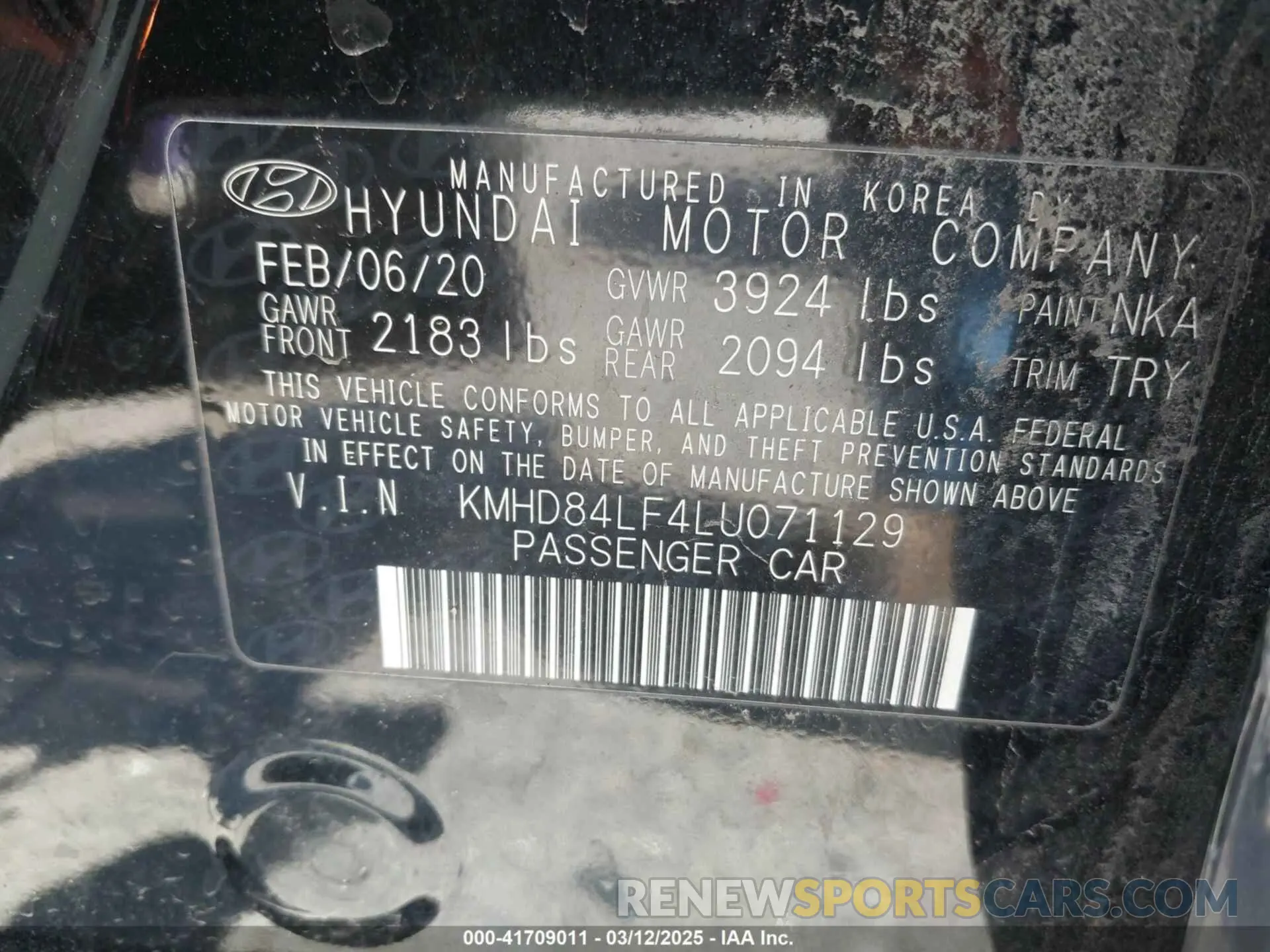 9 Photograph of a damaged car KMHD84LF4LU071129 HYUNDAI ELANTRA 2020
