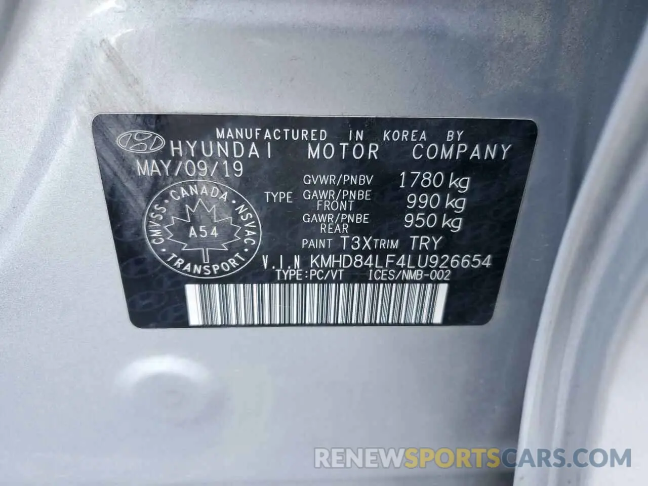 12 Фотография поврежденного автомобиля KMHD84LF4LU926654 HYUNDAI ELANTRA 2020