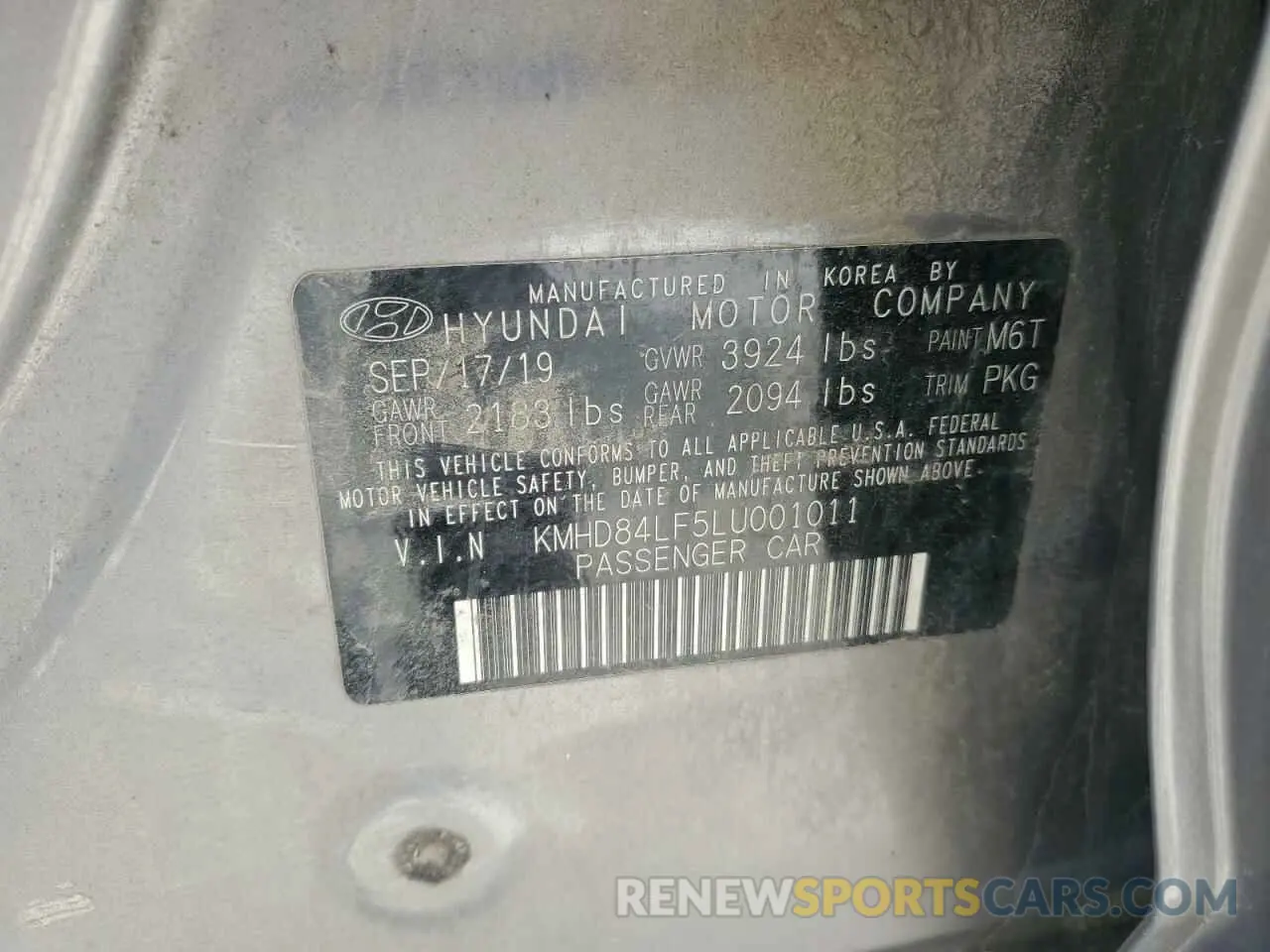 12 Photograph of a damaged car KMHD84LF5LU001011 HYUNDAI ELANTRA 2020