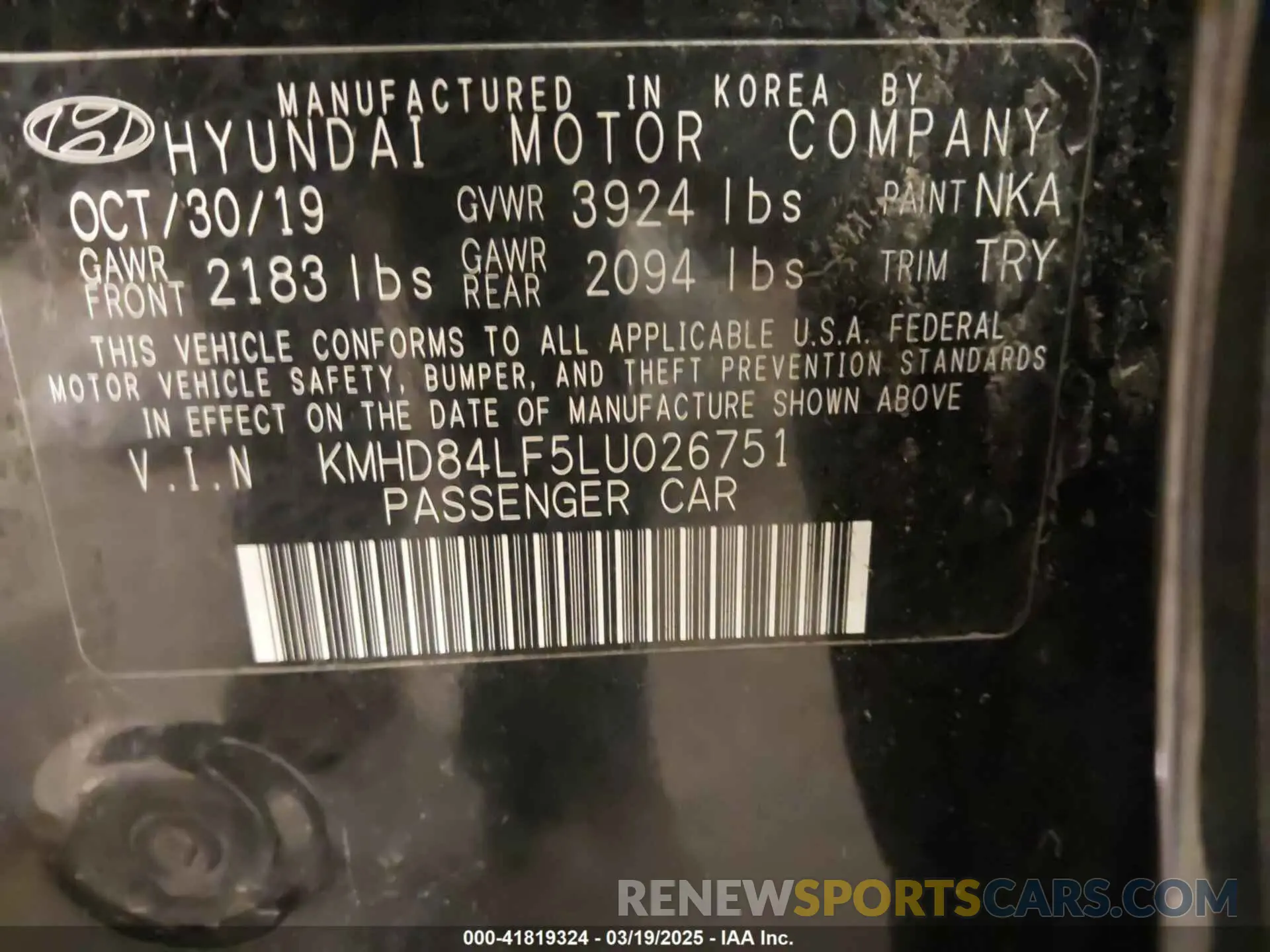 9 Фотография поврежденного автомобиля KMHD84LF5LU026751 HYUNDAI ELANTRA 2020