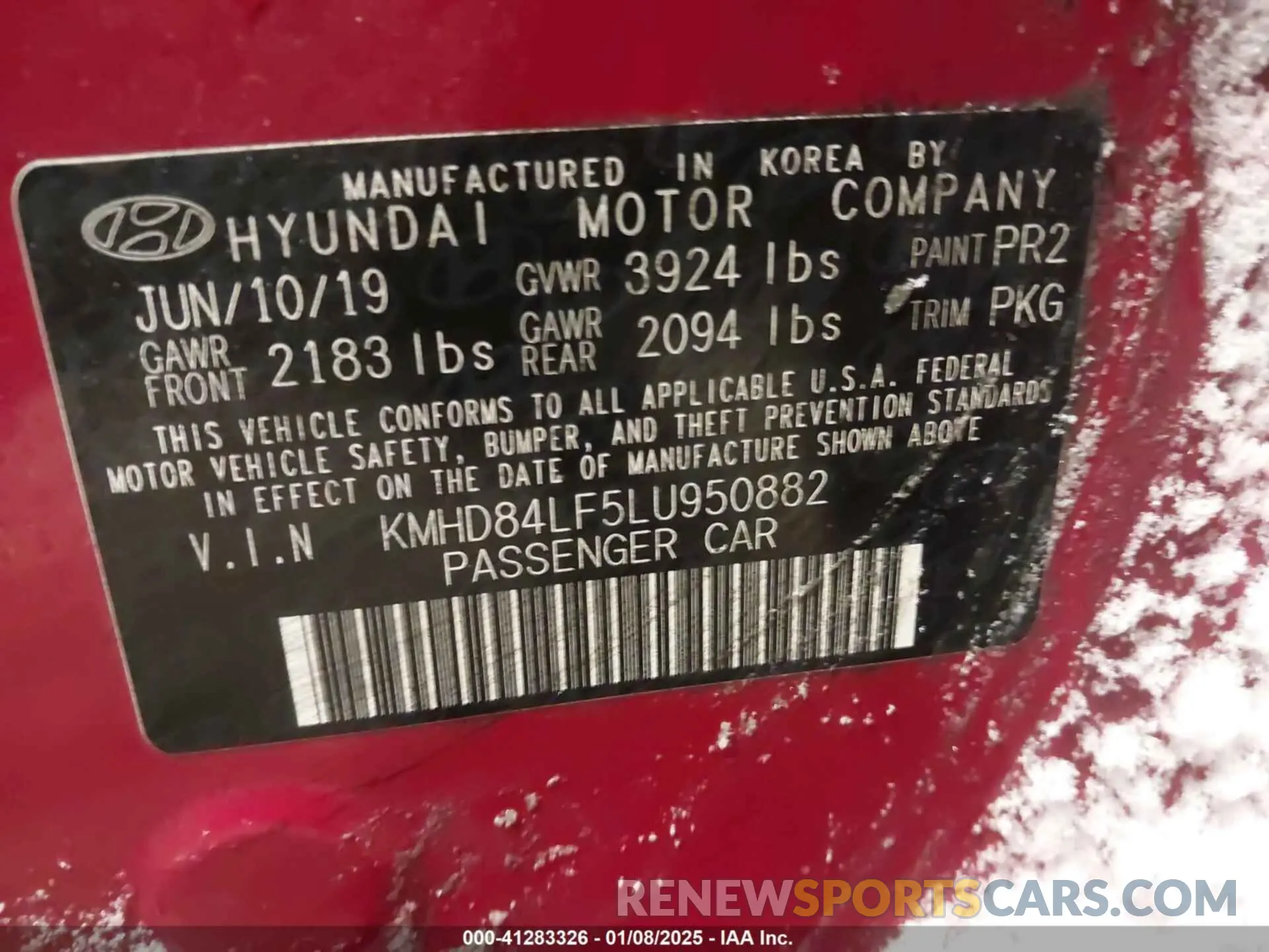9 Photograph of a damaged car KMHD84LF5LU950882 HYUNDAI ELANTRA 2020