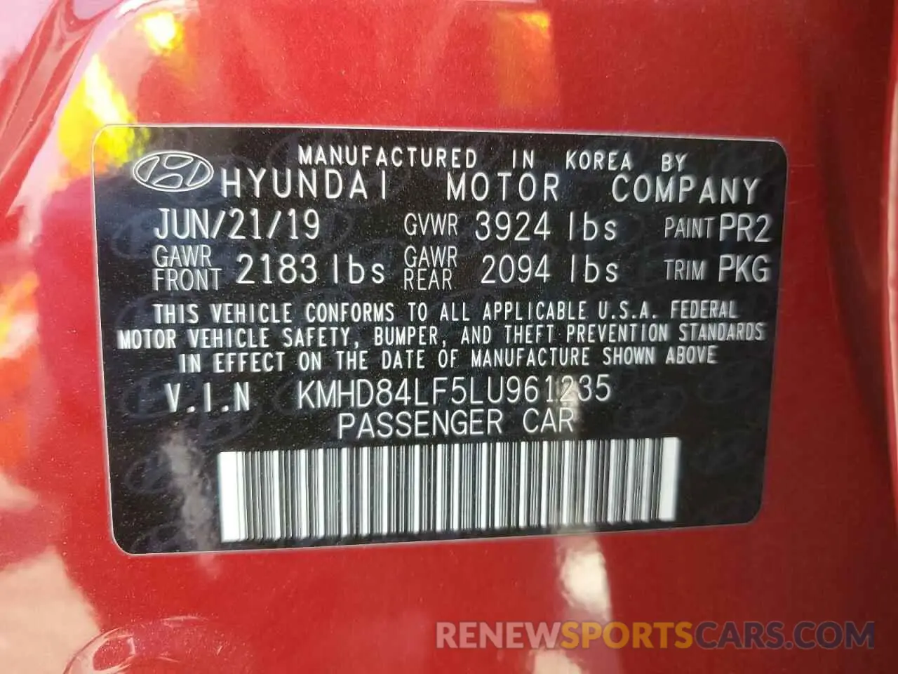 12 Photograph of a damaged car KMHD84LF5LU961235 HYUNDAI ELANTRA 2020