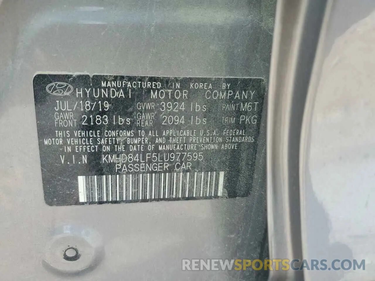 13 Фотография поврежденного автомобиля KMHD84LF5LU977595 HYUNDAI ELANTRA 2020
