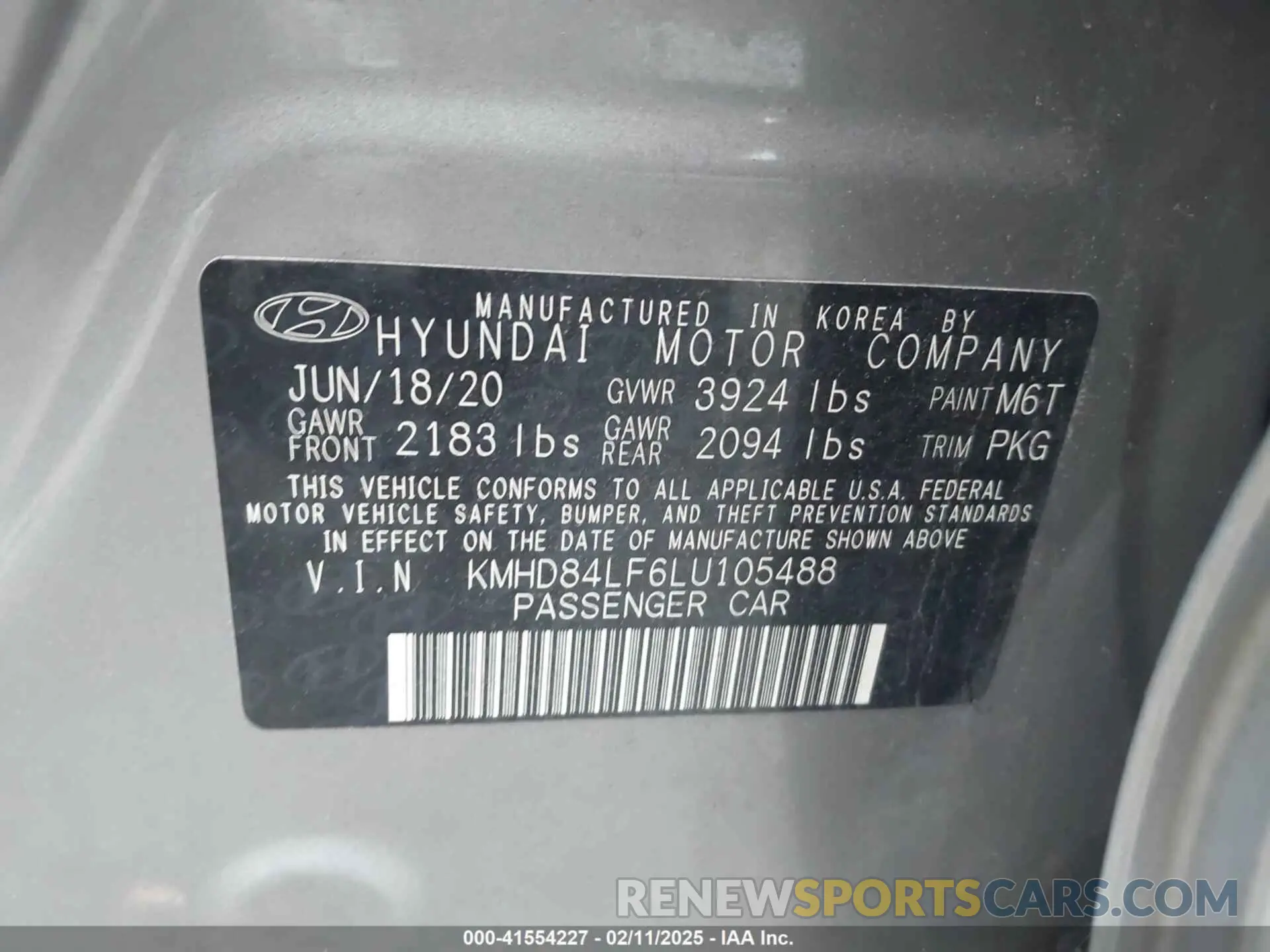 9 Photograph of a damaged car KMHD84LF6LU105488 HYUNDAI ELANTRA 2020