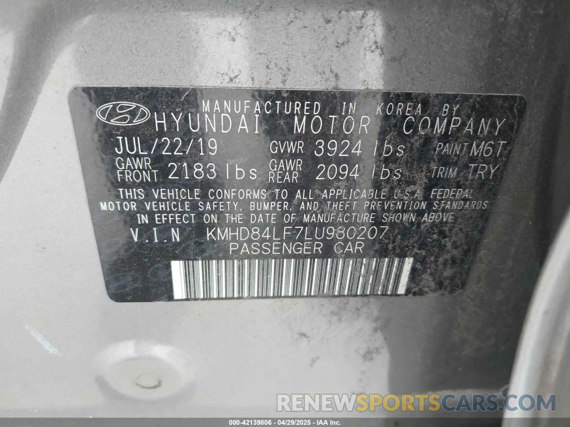 9 Photograph of a damaged car KMHD84LF7LU980207 HYUNDAI ELANTRA 2020