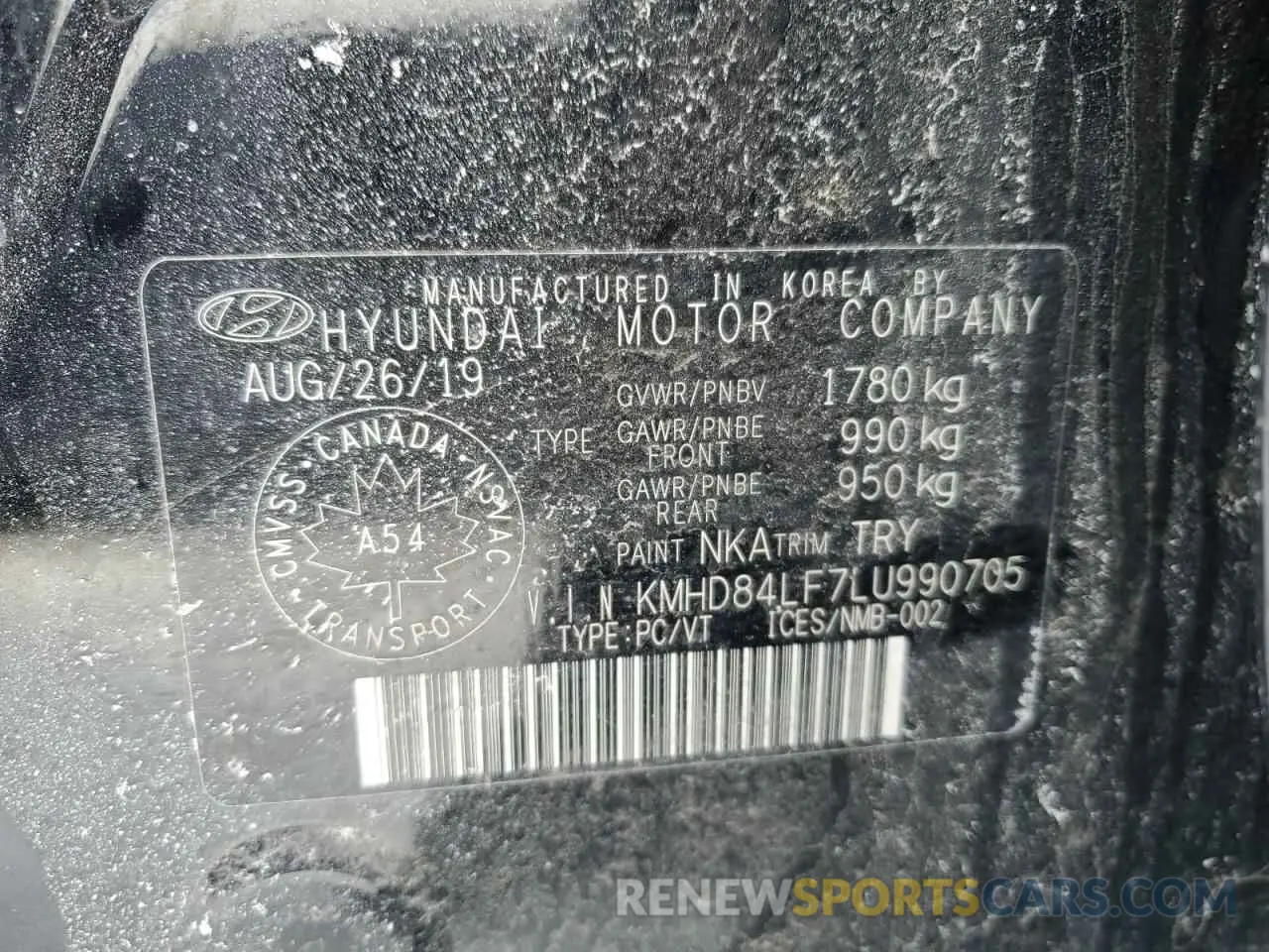 13 Photograph of a damaged car KMHD84LF7LU990705 HYUNDAI ELANTRA 2020