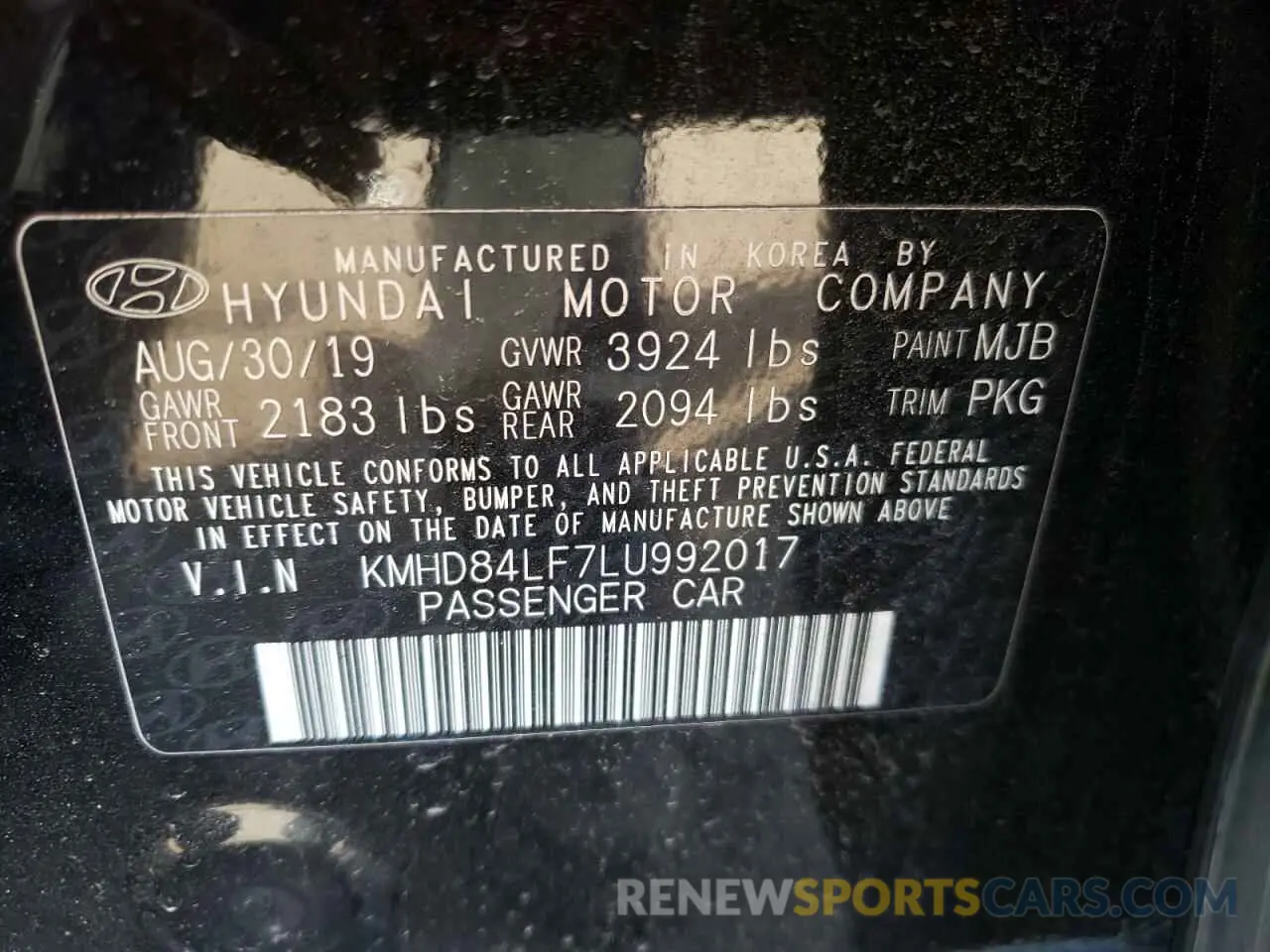 13 Фотография поврежденного автомобиля KMHD84LF7LU992017 HYUNDAI ELANTRA 2020
