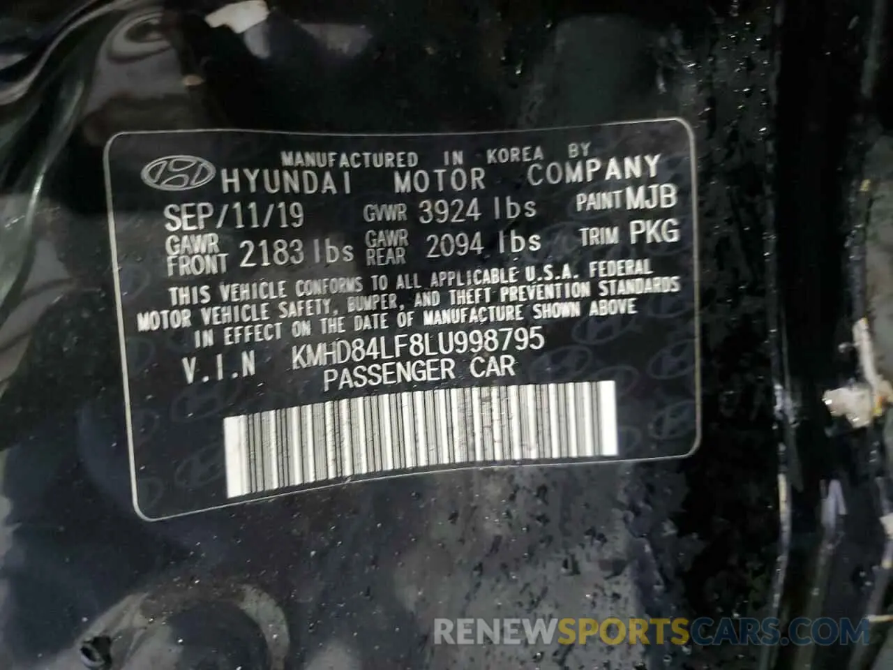 14 Photograph of a damaged car KMHD84LF8LU998795 HYUNDAI ELANTRA 2020