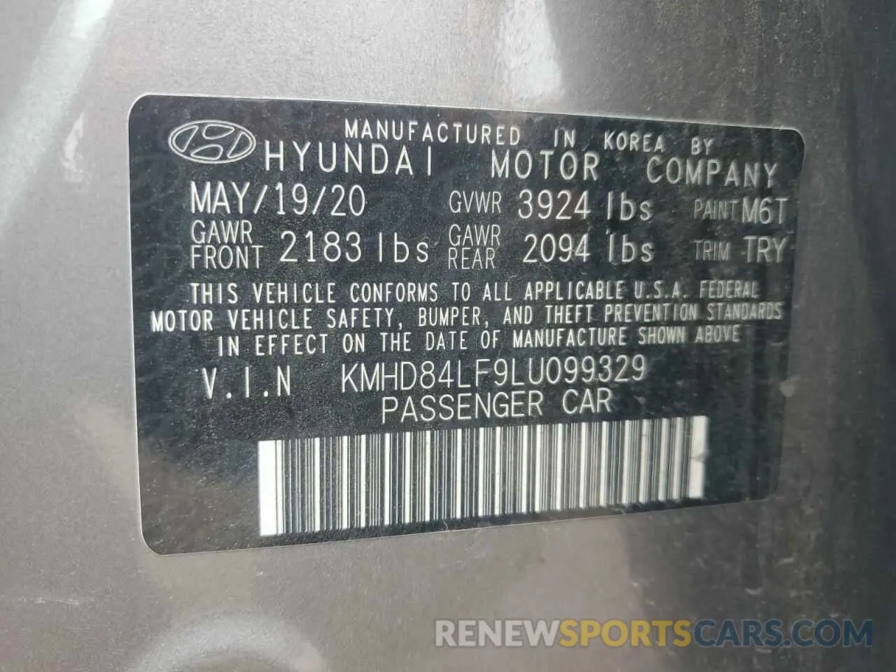 13 Photograph of a damaged car KMHD84LF9LU099329 HYUNDAI ELANTRA 2020