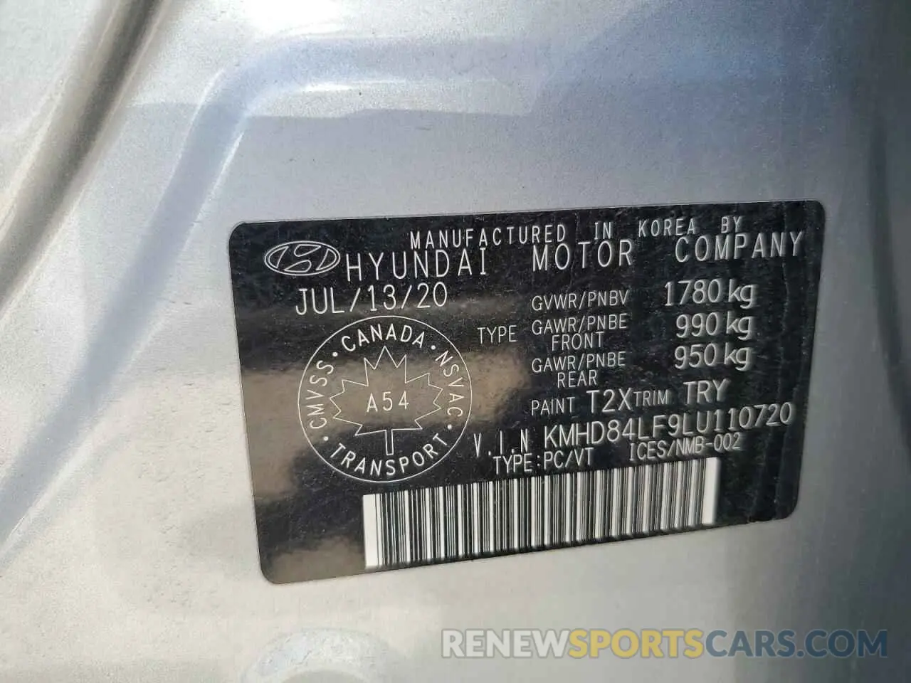 13 Photograph of a damaged car KMHD84LF9LU110720 HYUNDAI ELANTRA 2020