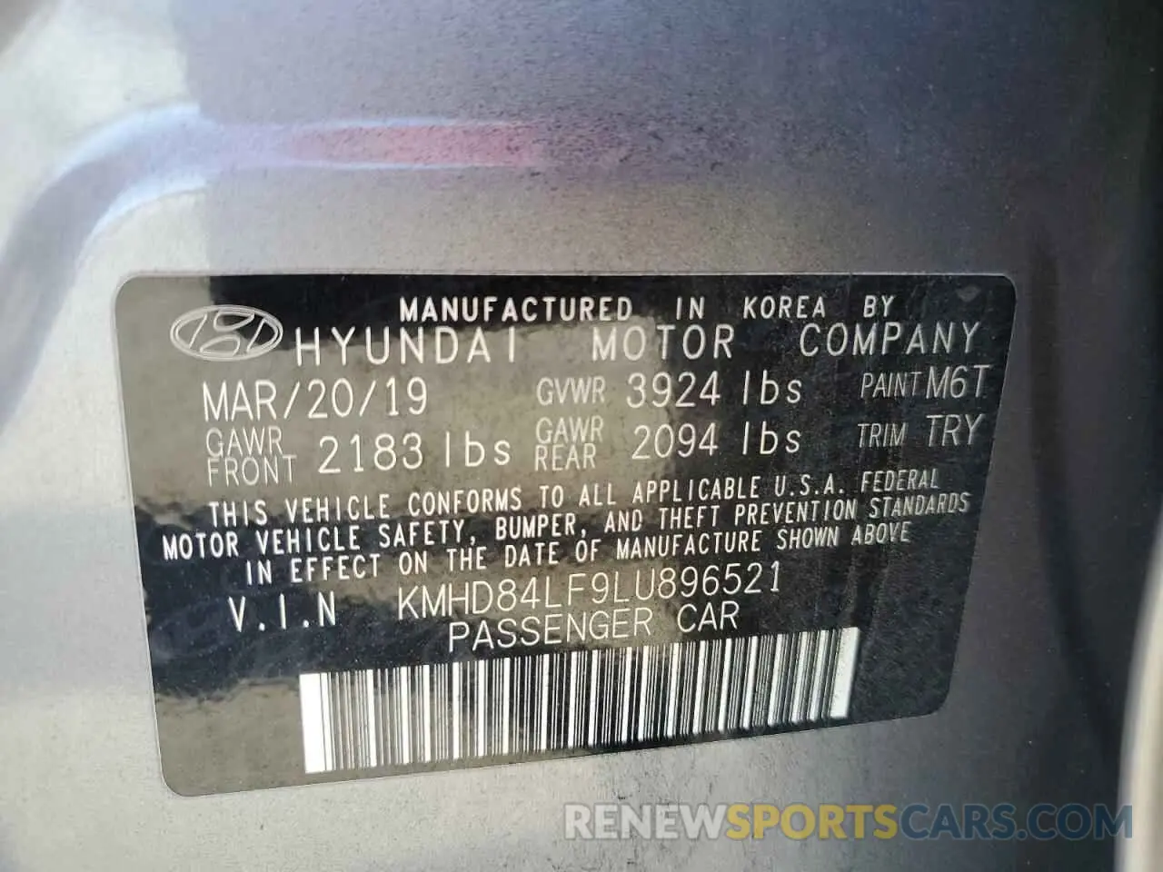 14 Фотография поврежденного автомобиля KMHD84LF9LU896521 HYUNDAI ELANTRA 2020