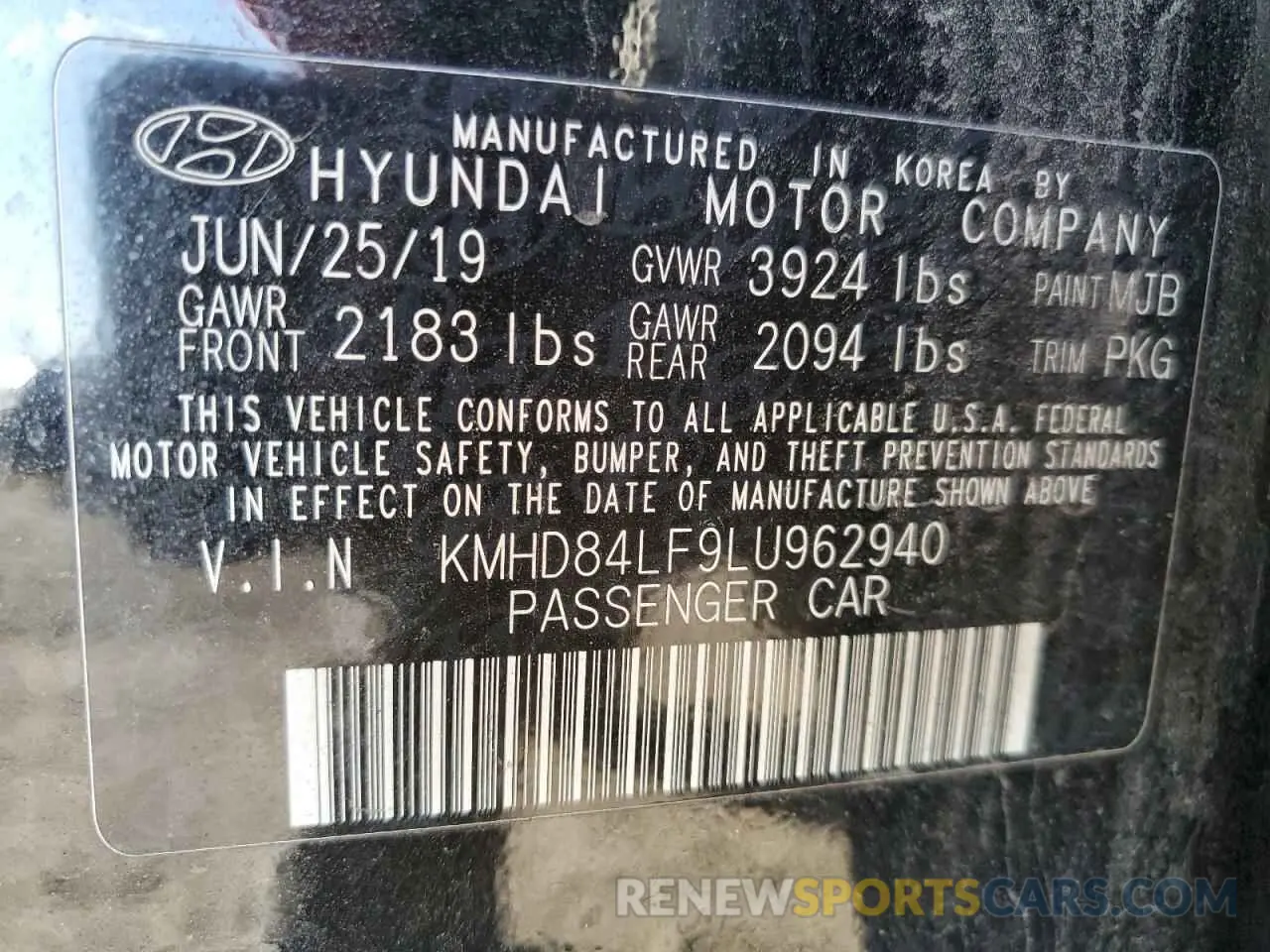 14 Фотография поврежденного автомобиля KMHD84LF9LU962940 HYUNDAI ELANTRA 2020