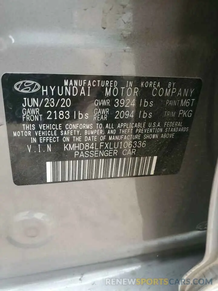 12 Photograph of a damaged car KMHD84LFXLU106336 HYUNDAI ELANTRA 2020