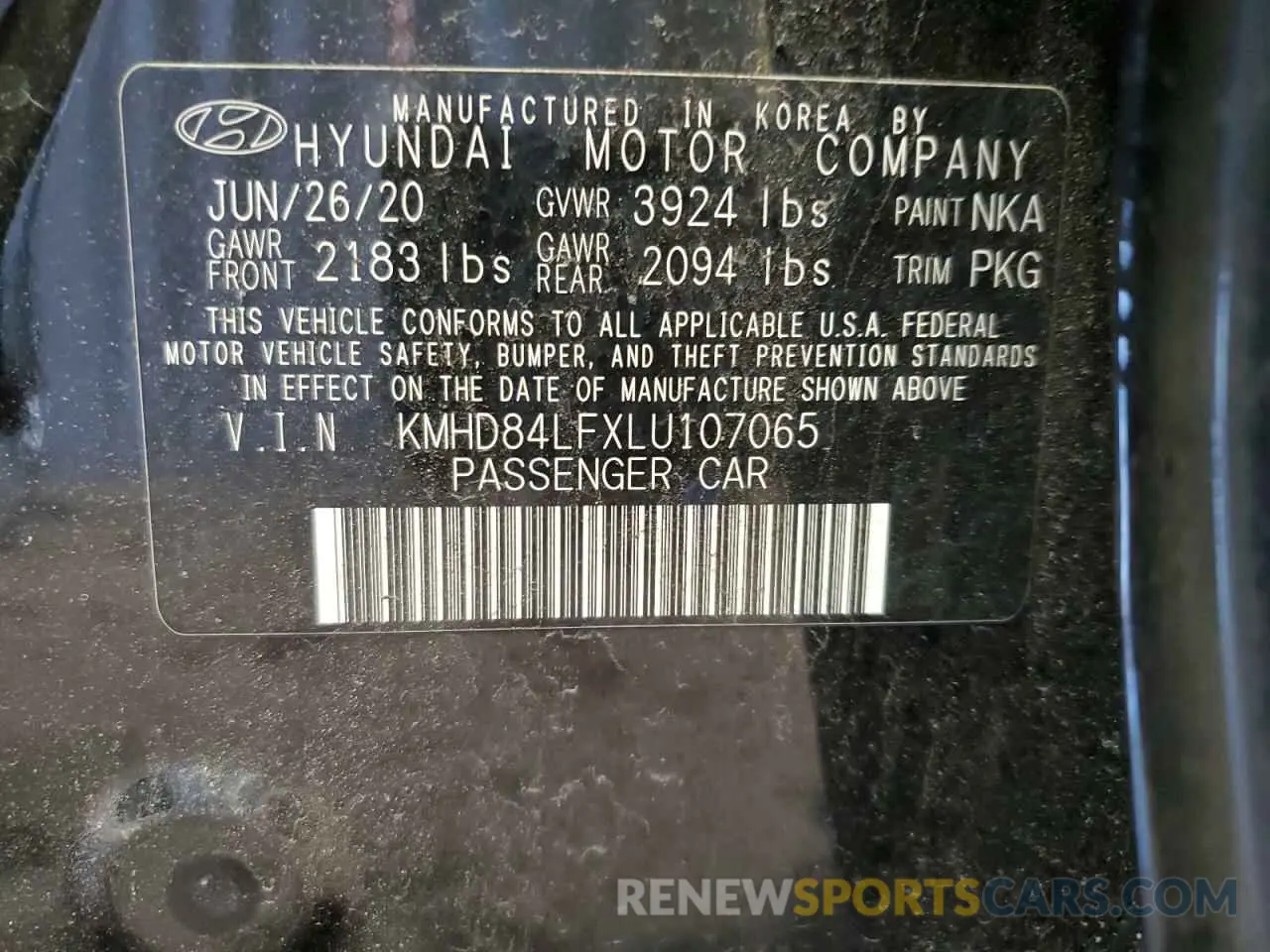 12 Photograph of a damaged car KMHD84LFXLU107065 HYUNDAI ELANTRA 2020