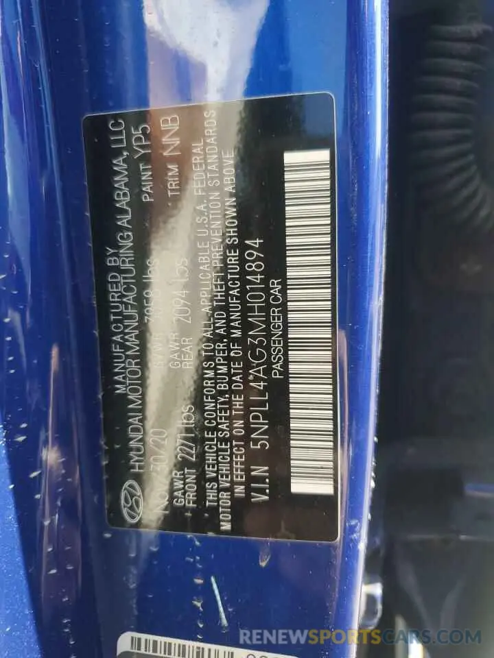 12 Фотография поврежденного автомобиля 5NPLL4AG3MH014894 HYUNDAI ELANTRA 2021
