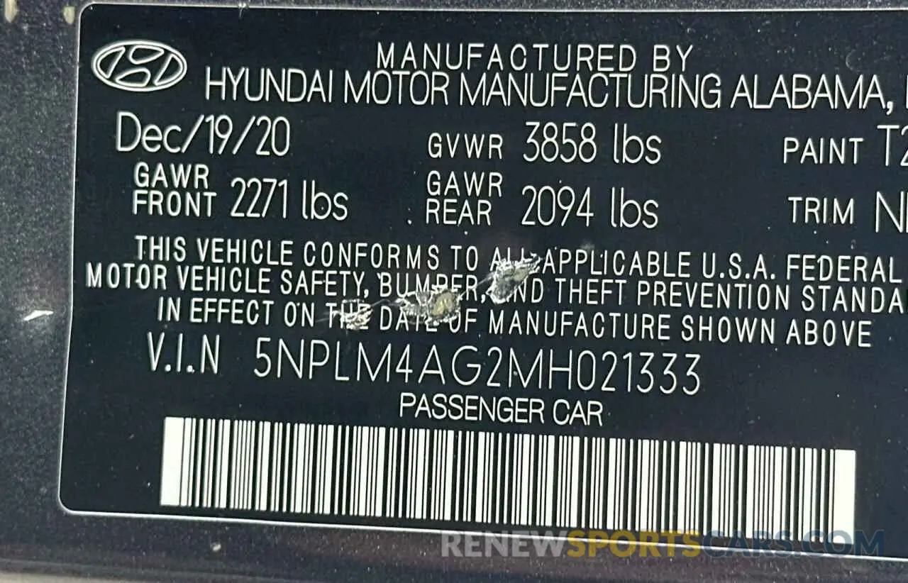 10 Photograph of a damaged car 5NPLM4AG2MH021333 HYUNDAI ELANTRA 2021