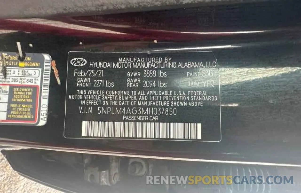 10 Photograph of a damaged car 5NPLM4AG3MH037850 HYUNDAI ELANTRA 2021
