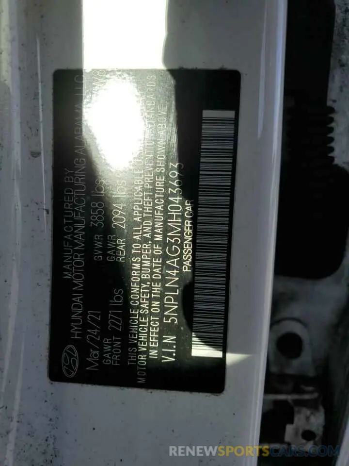 12 Фотография поврежденного автомобиля 5NPLN4AG3MH043693 HYUNDAI ELANTRA 2021