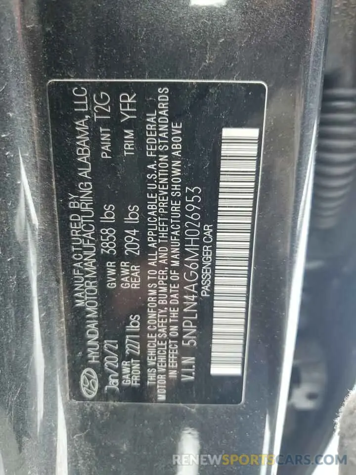 12 Photograph of a damaged car 5NPLN4AG6MH026953 HYUNDAI ELANTRA 2021