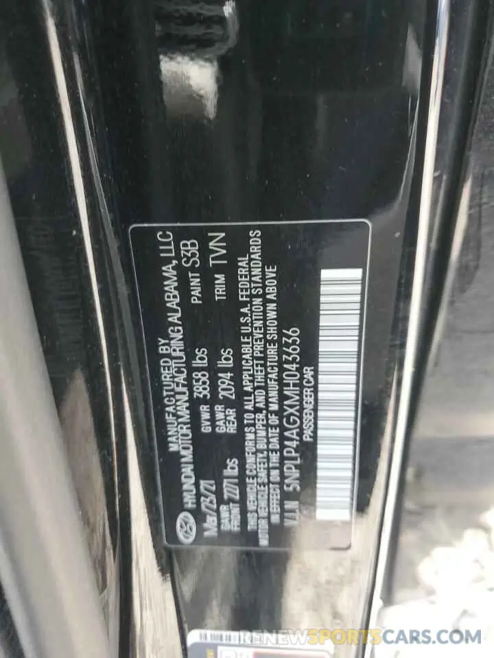 12 Фотография поврежденного автомобиля 5NPLP4AGXMH043636 HYUNDAI ELANTRA 2021