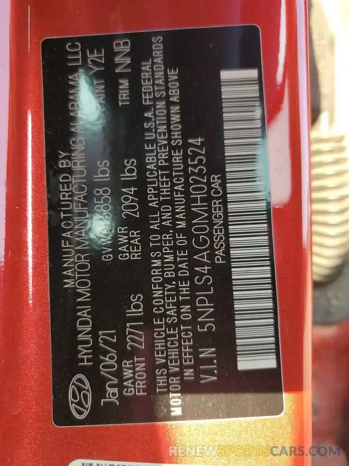 12 Фотография поврежденного автомобиля 5NPLS4AG0MH023524 HYUNDAI ELANTRA 2021