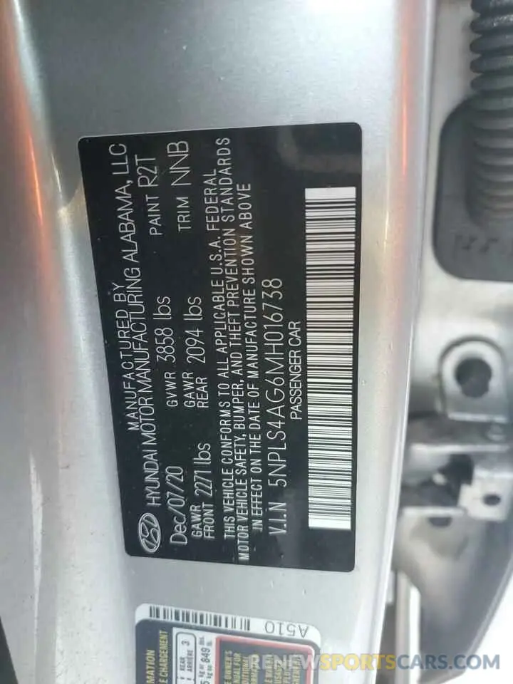 12 Photograph of a damaged car 5NPLS4AG6MH016738 HYUNDAI ELANTRA 2021