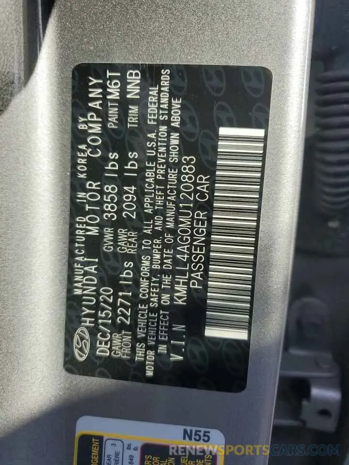 13 Фотография поврежденного автомобиля KMHLL4AG0MU120883 HYUNDAI ELANTRA 2021