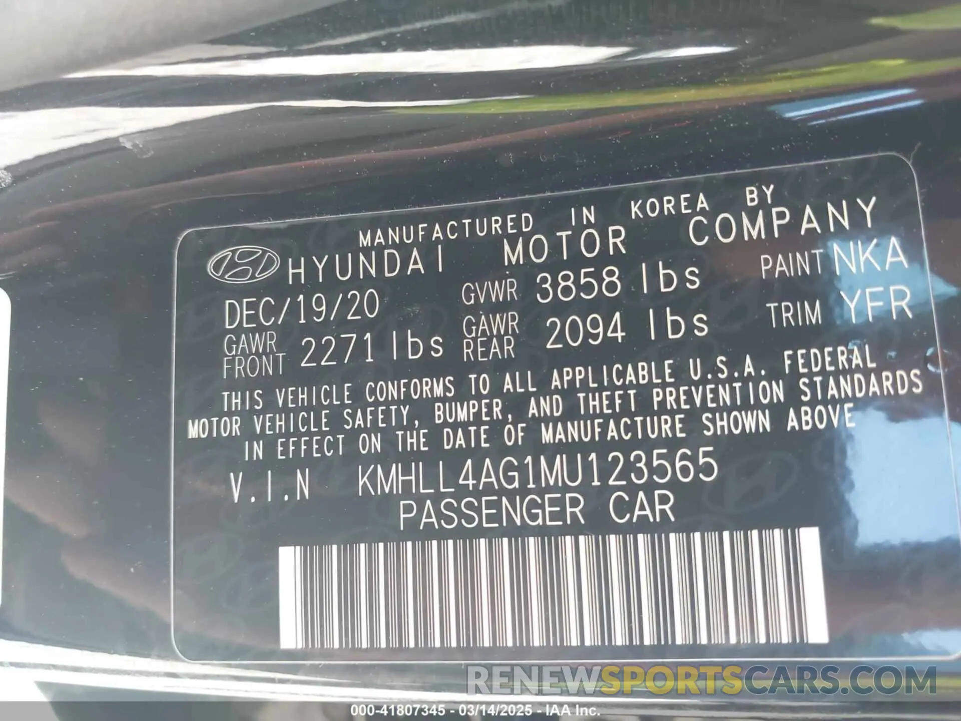 9 Фотография поврежденного автомобиля KMHLL4AG1MU123565 HYUNDAI ELANTRA 2021