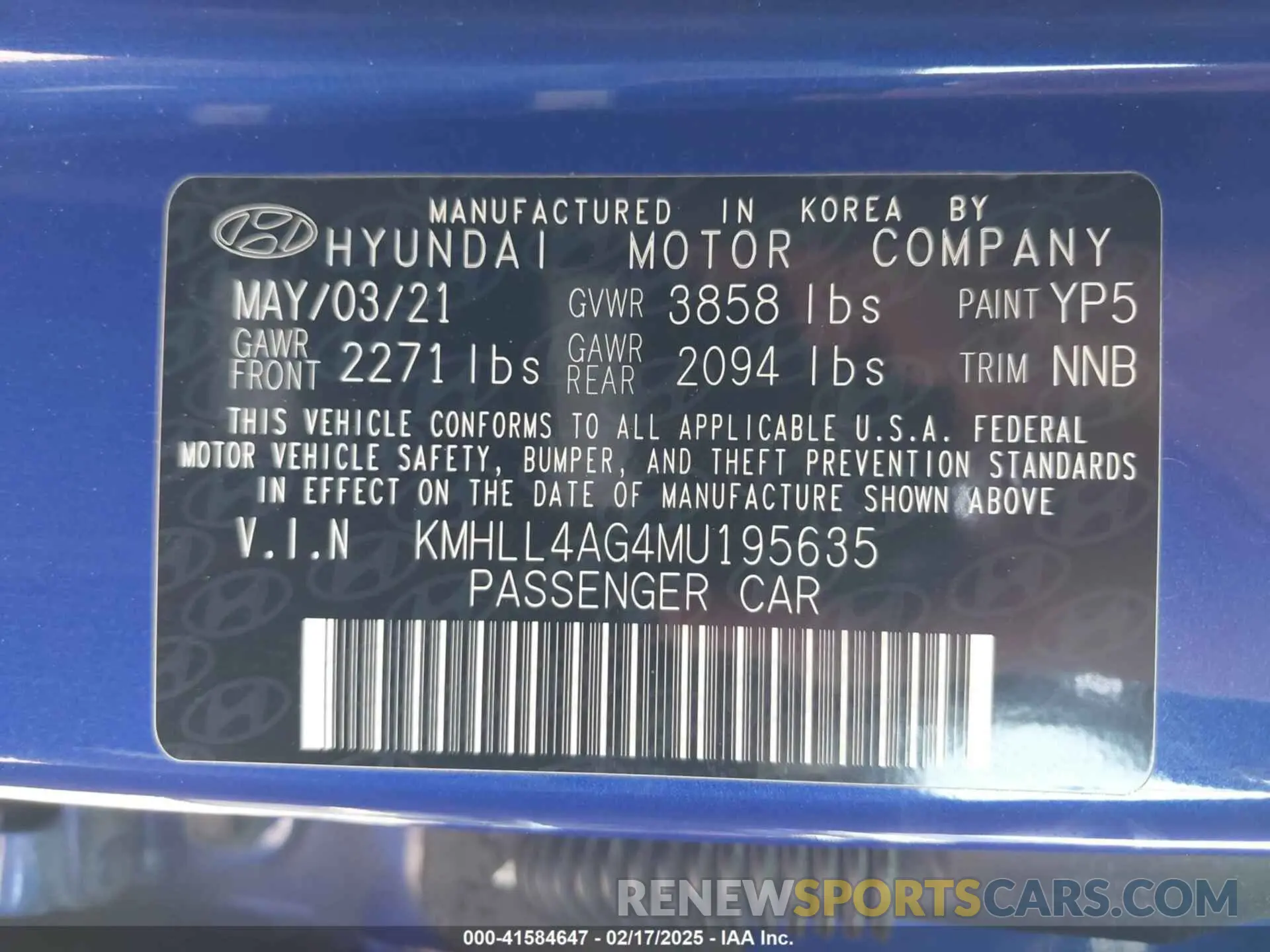 9 Photograph of a damaged car KMHLL4AG4MU195635 HYUNDAI ELANTRA 2021