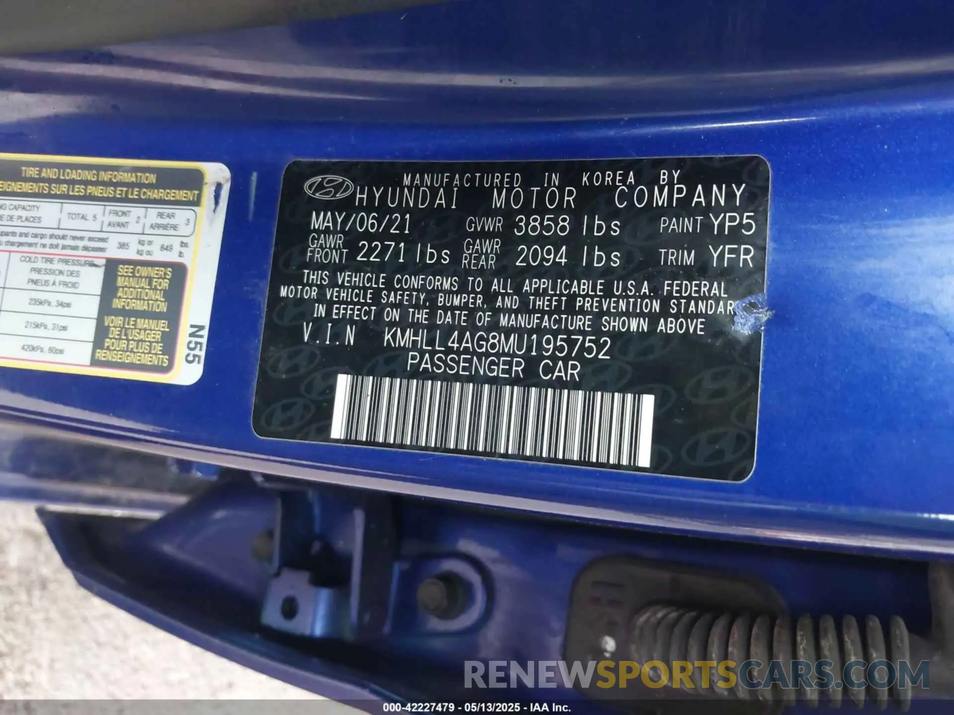 9 Фотография поврежденного автомобиля KMHLL4AG8MU195752 HYUNDAI ELANTRA 2021