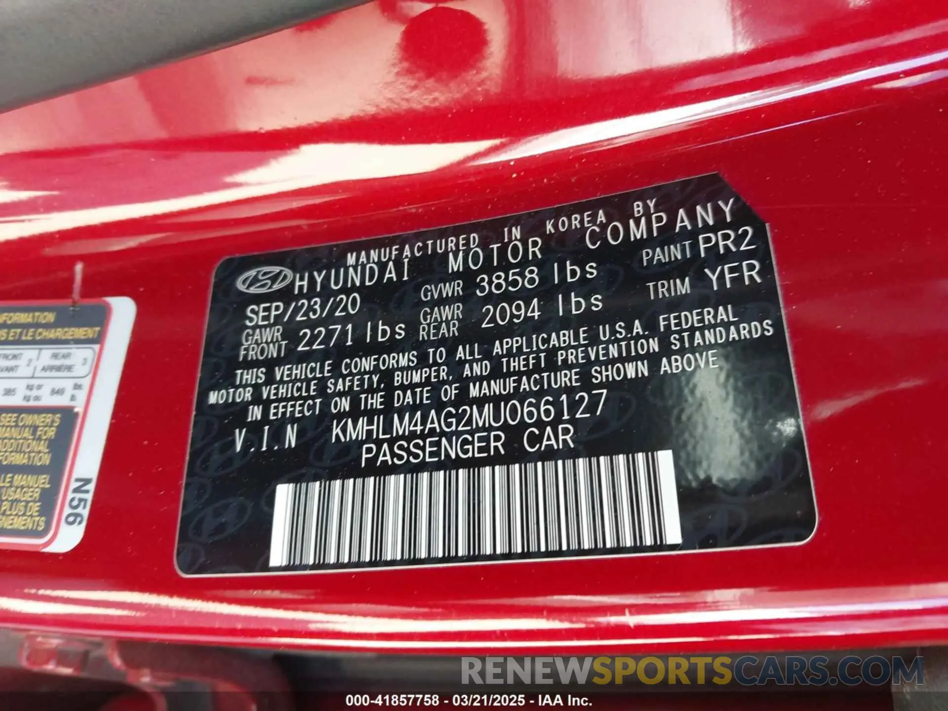 9 Фотография поврежденного автомобиля KMHLM4AG2MU066127 HYUNDAI ELANTRA 2021