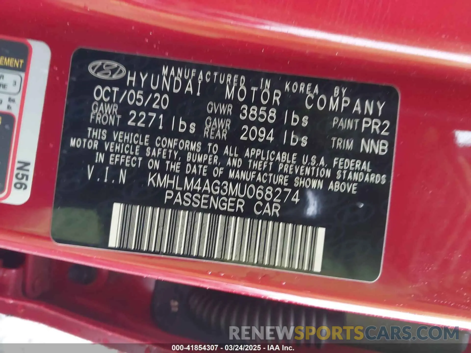 9 Фотография поврежденного автомобиля KMHLM4AG3MU068274 HYUNDAI ELANTRA 2021