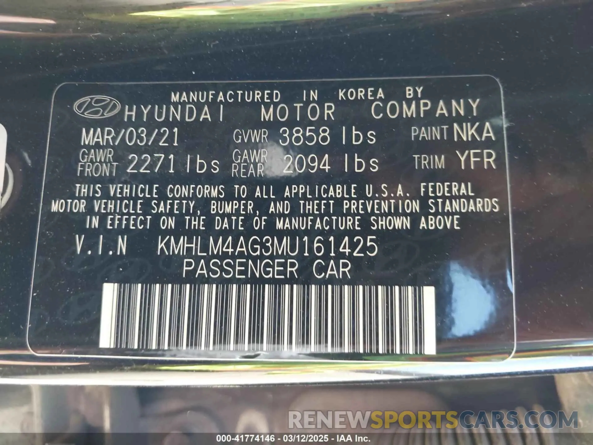 9 Фотография поврежденного автомобиля KMHLM4AG3MU161425 HYUNDAI ELANTRA 2021