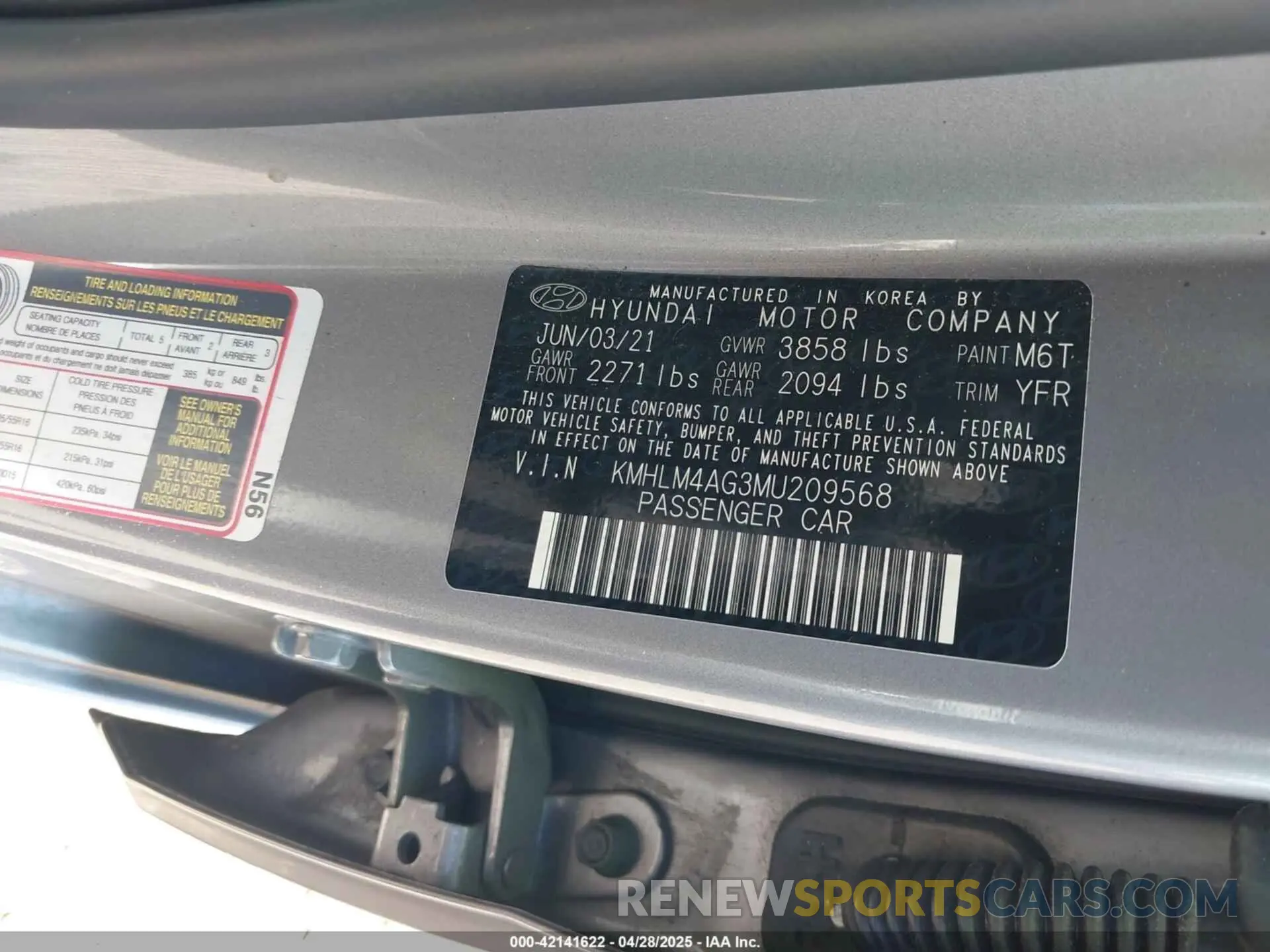 9 Фотография поврежденного автомобиля KMHLM4AG3MU209568 HYUNDAI ELANTRA 2021