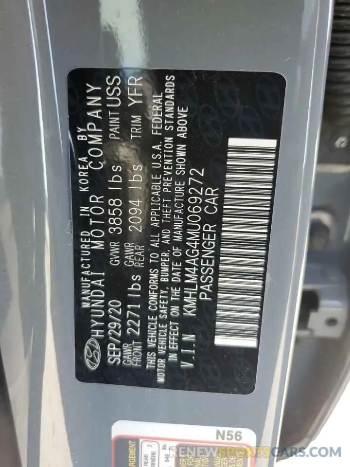 12 Фотография поврежденного автомобиля KMHLM4AG4MU069272 HYUNDAI ELANTRA 2021