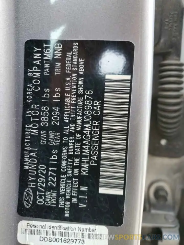 12 Фотография поврежденного автомобиля KMHLM4AG4MU089876 HYUNDAI ELANTRA 2021