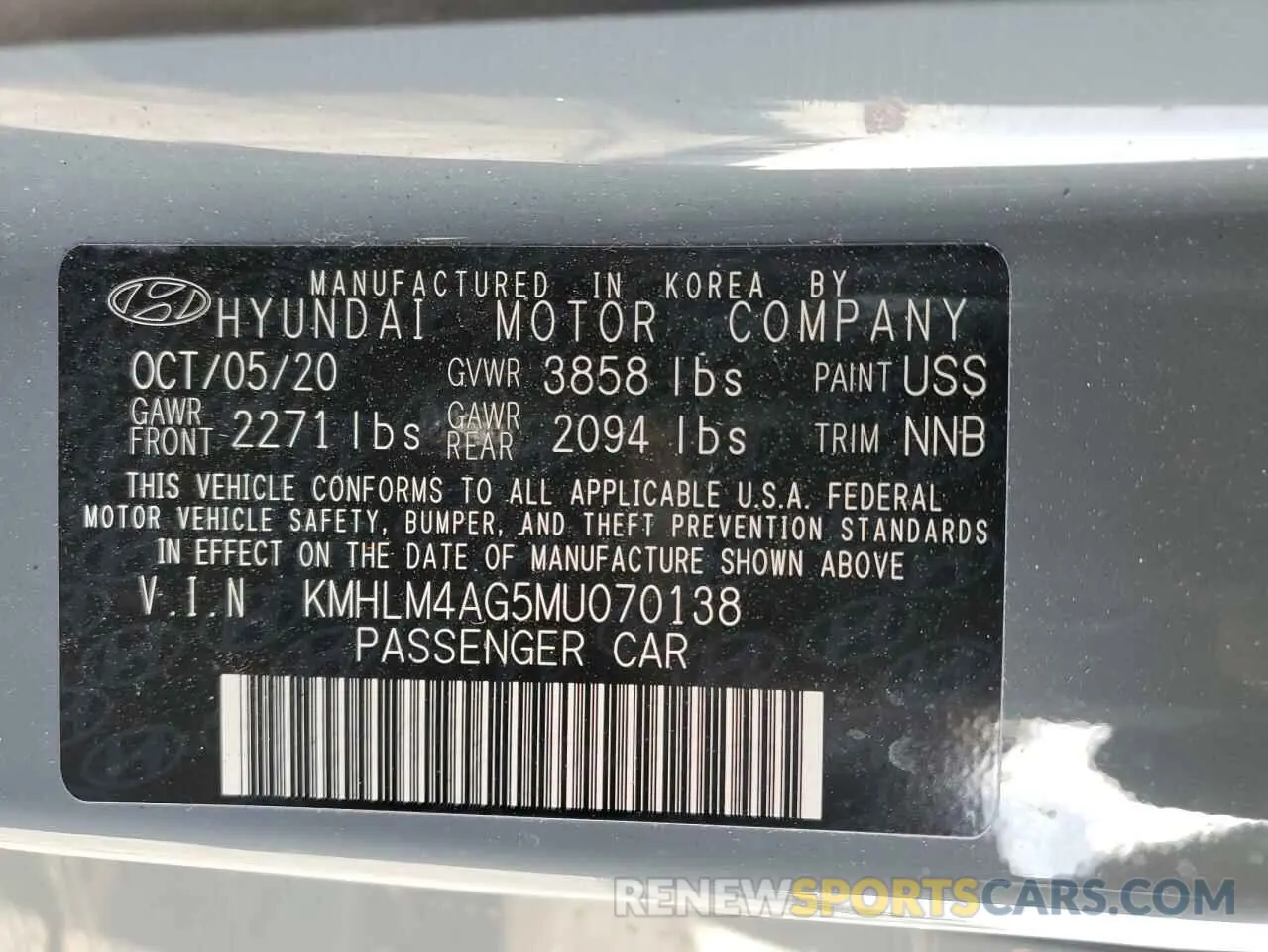 14 Photograph of a damaged car KMHLM4AG5MU070138 HYUNDAI ELANTRA 2021