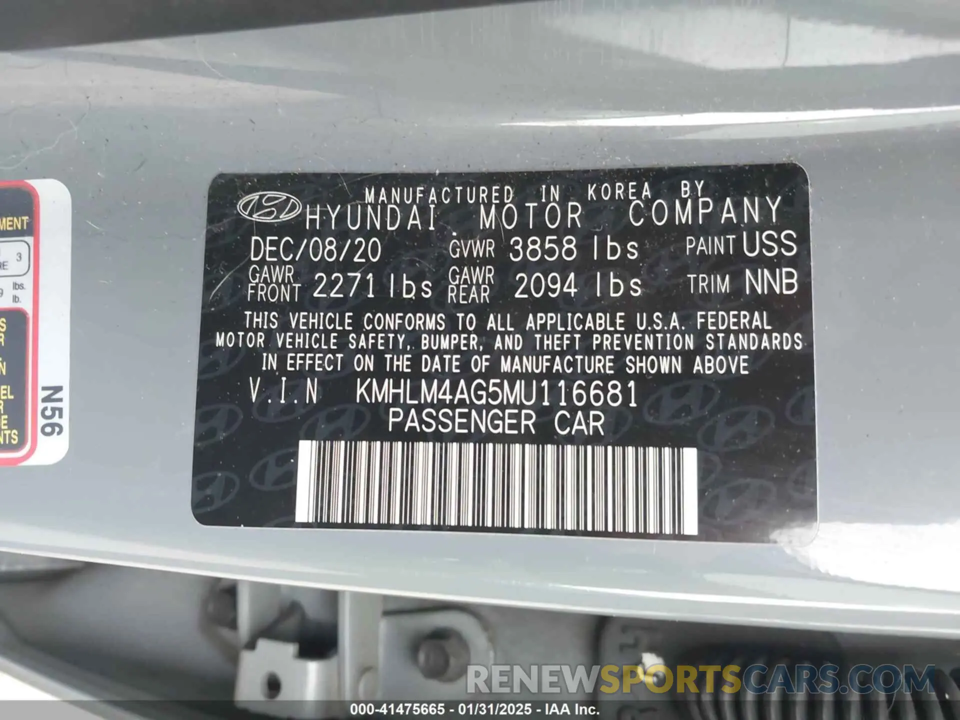 9 Фотография поврежденного автомобиля KMHLM4AG5MU116681 HYUNDAI ELANTRA 2021