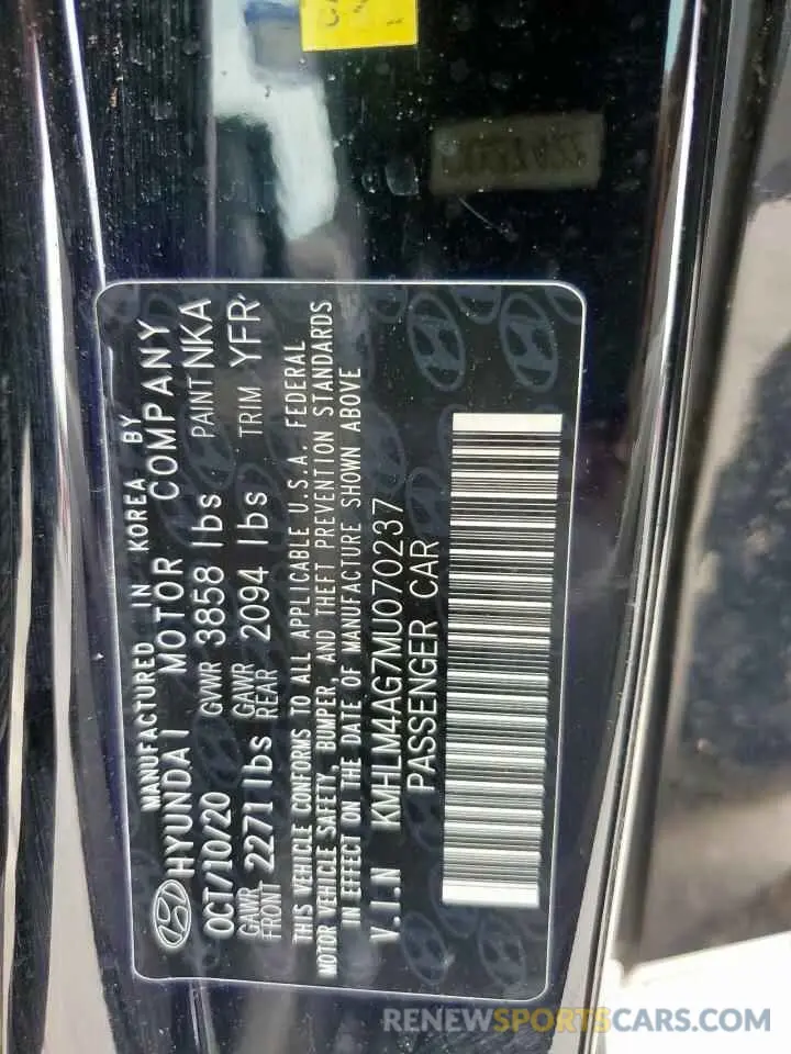 14 Фотография поврежденного автомобиля KMHLM4AG7MU070237 HYUNDAI ELANTRA 2021