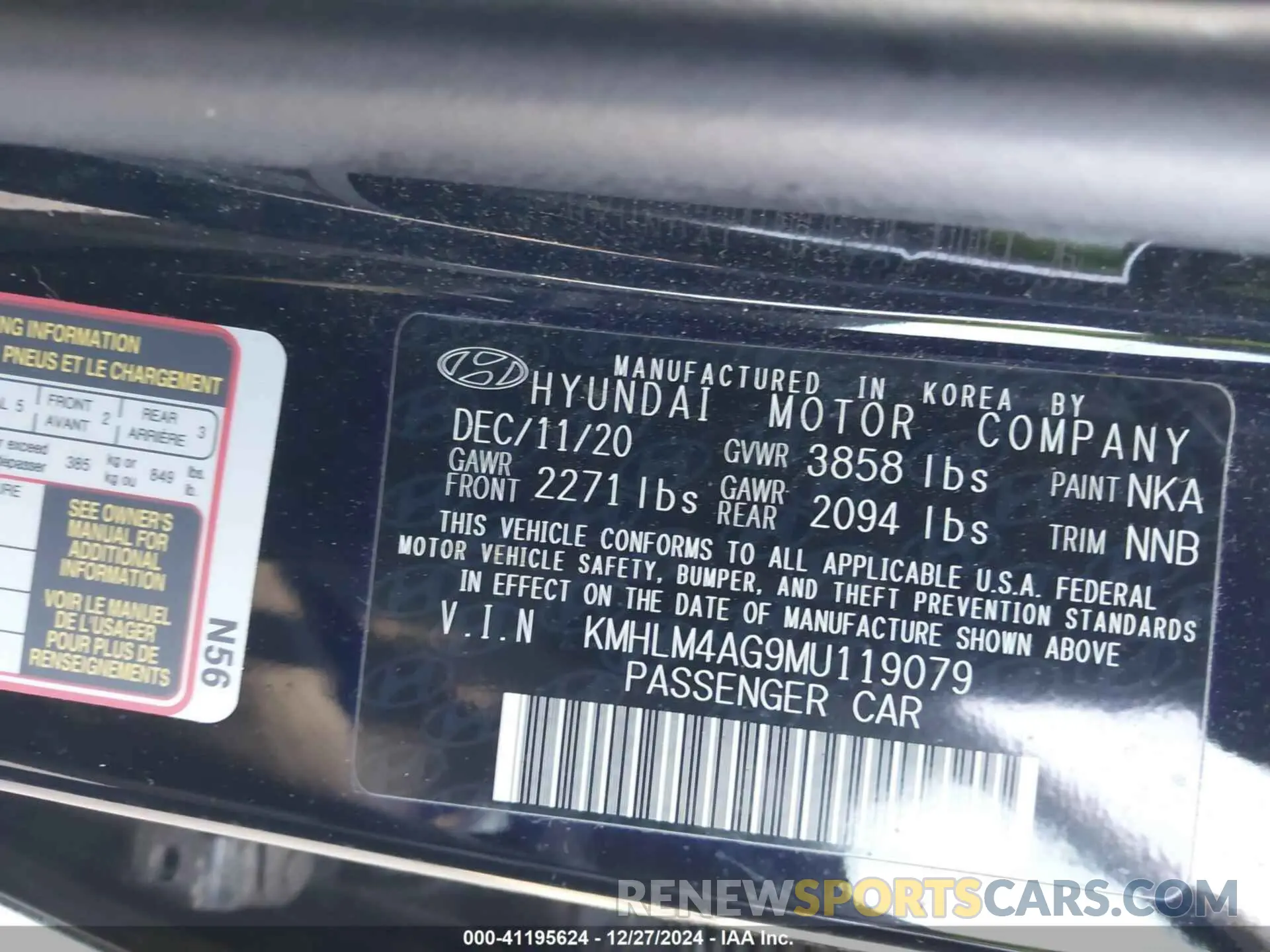 9 Фотография поврежденного автомобиля KMHLM4AG9MU119079 HYUNDAI ELANTRA 2021