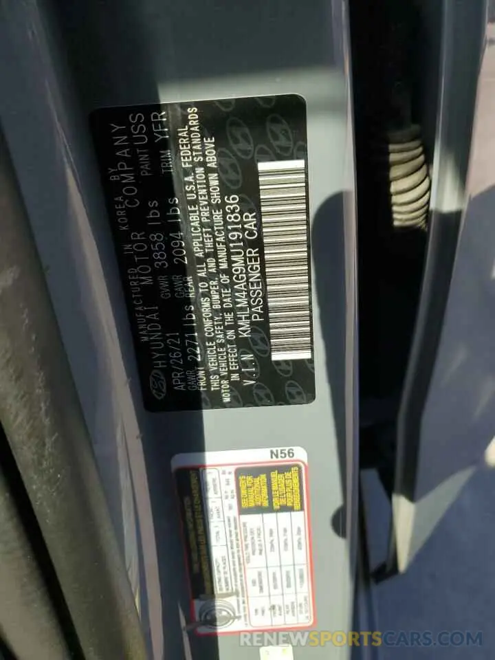 12 Photograph of a damaged car KMHLM4AG9MU191836 HYUNDAI ELANTRA 2021