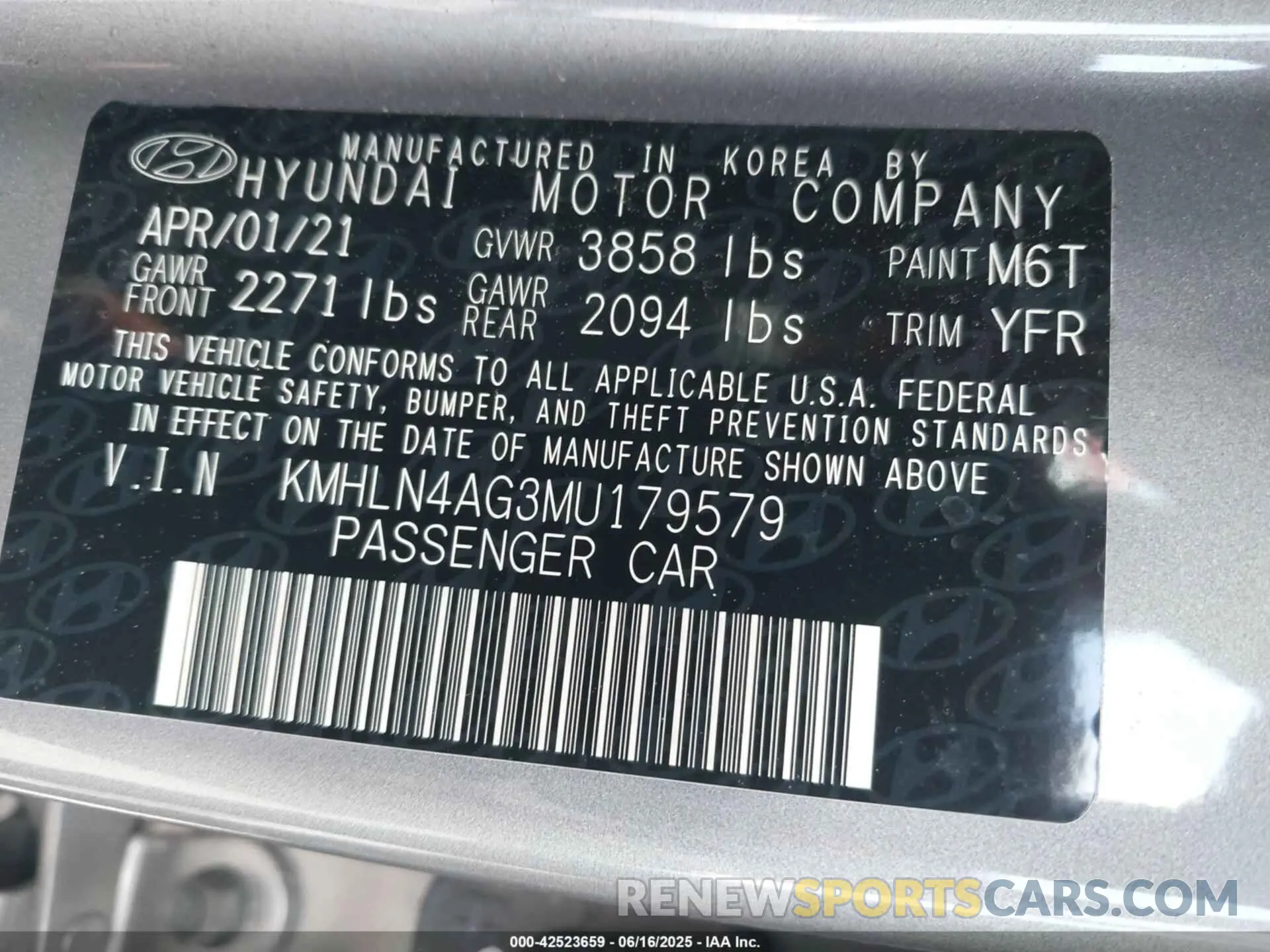 9 Фотография поврежденного автомобиля KMHLN4AG3MU179579 HYUNDAI ELANTRA 2021
