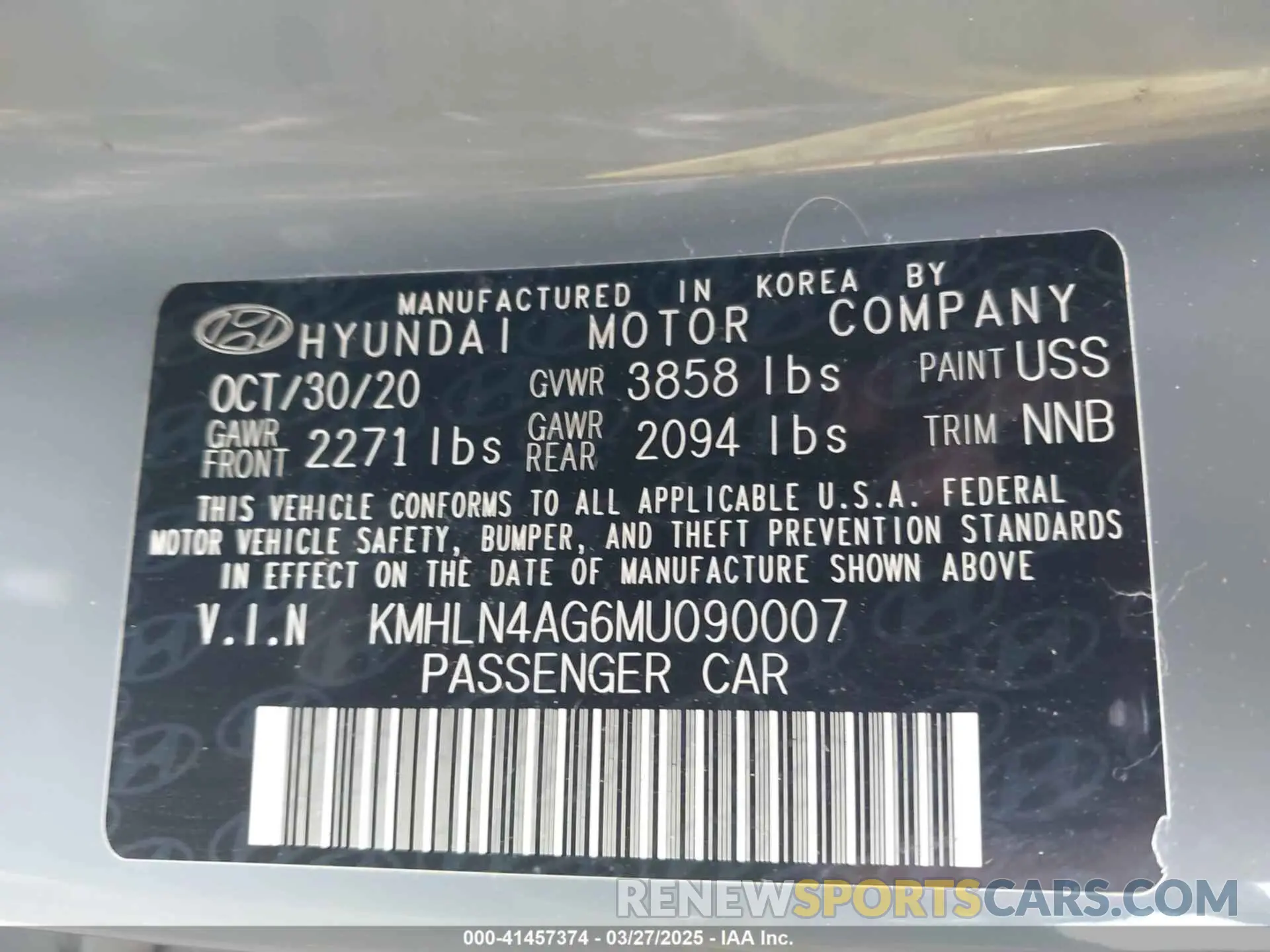9 Фотография поврежденного автомобиля KMHLN4AG6MU090007 HYUNDAI ELANTRA 2021