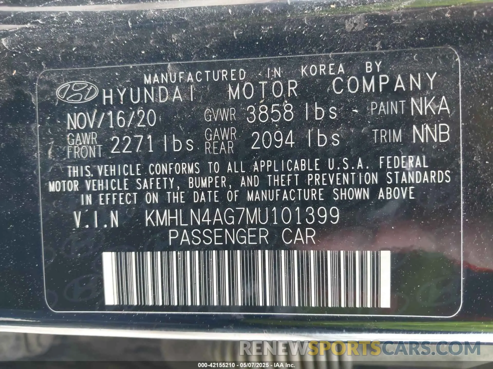 9 Фотография поврежденного автомобиля KMHLN4AG7MU101399 HYUNDAI ELANTRA 2021